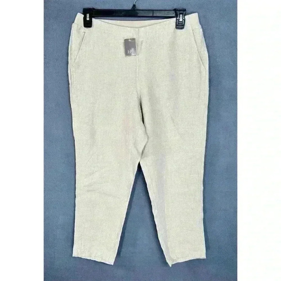 J. Jill Pants - J Jill Love Linen Ankle Pants Womens MP Khaki Flax Elastic Waist High Rise NEW